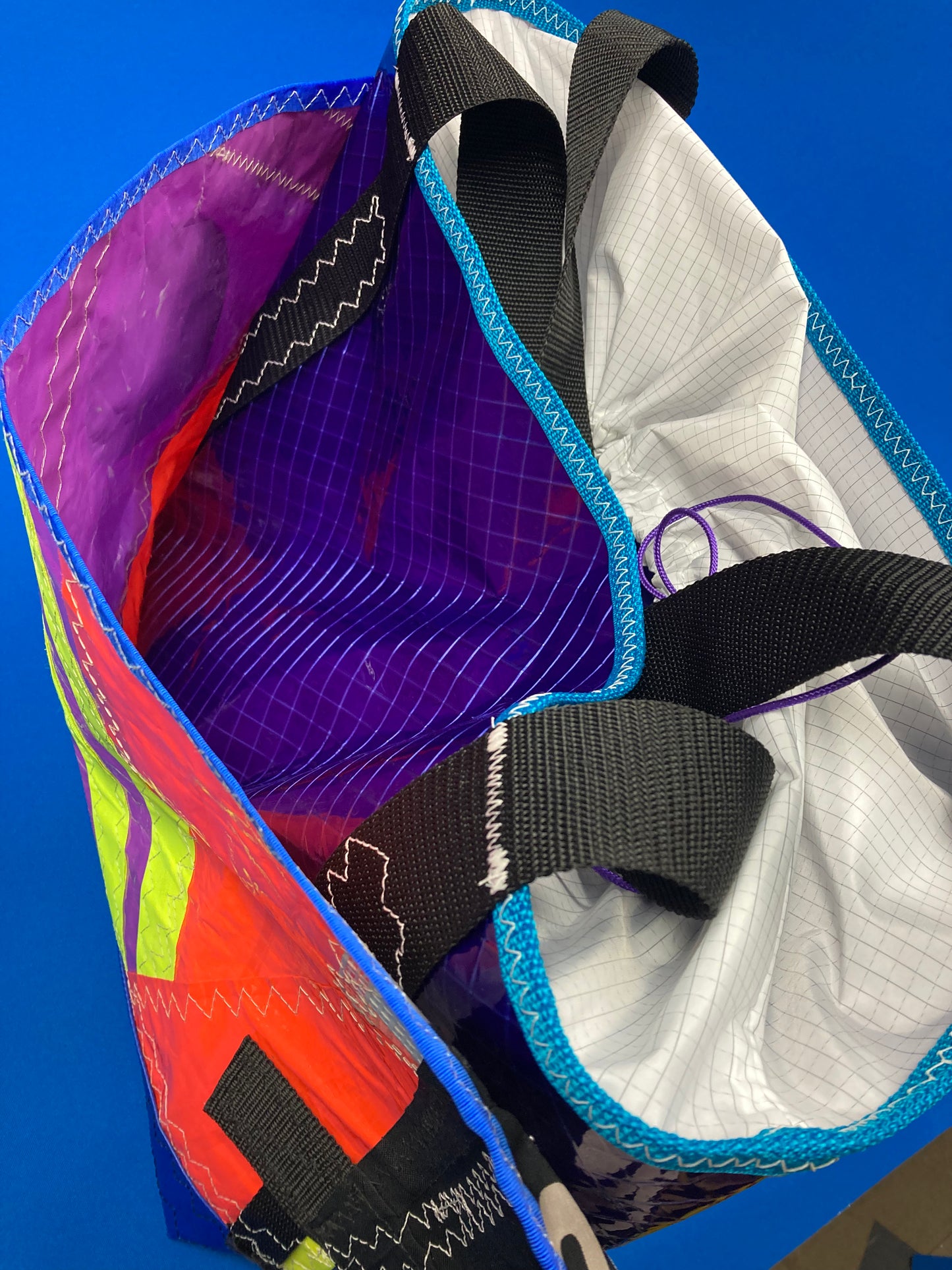 Stand up tote 179 purple blue  orange cinch top