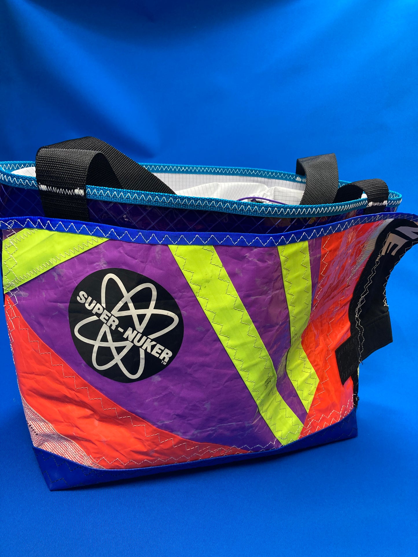 Stand up tote 179 purple blue  orange cinch top