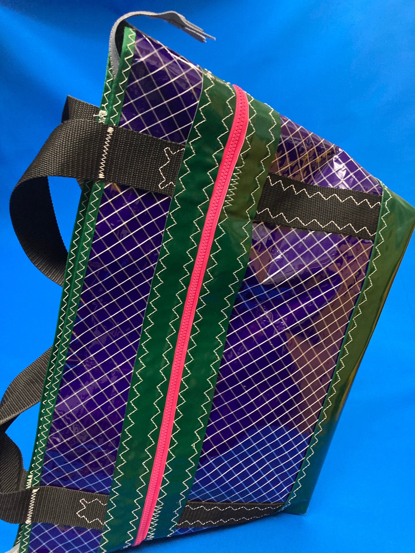 Stand up tote 151 purple green and pink