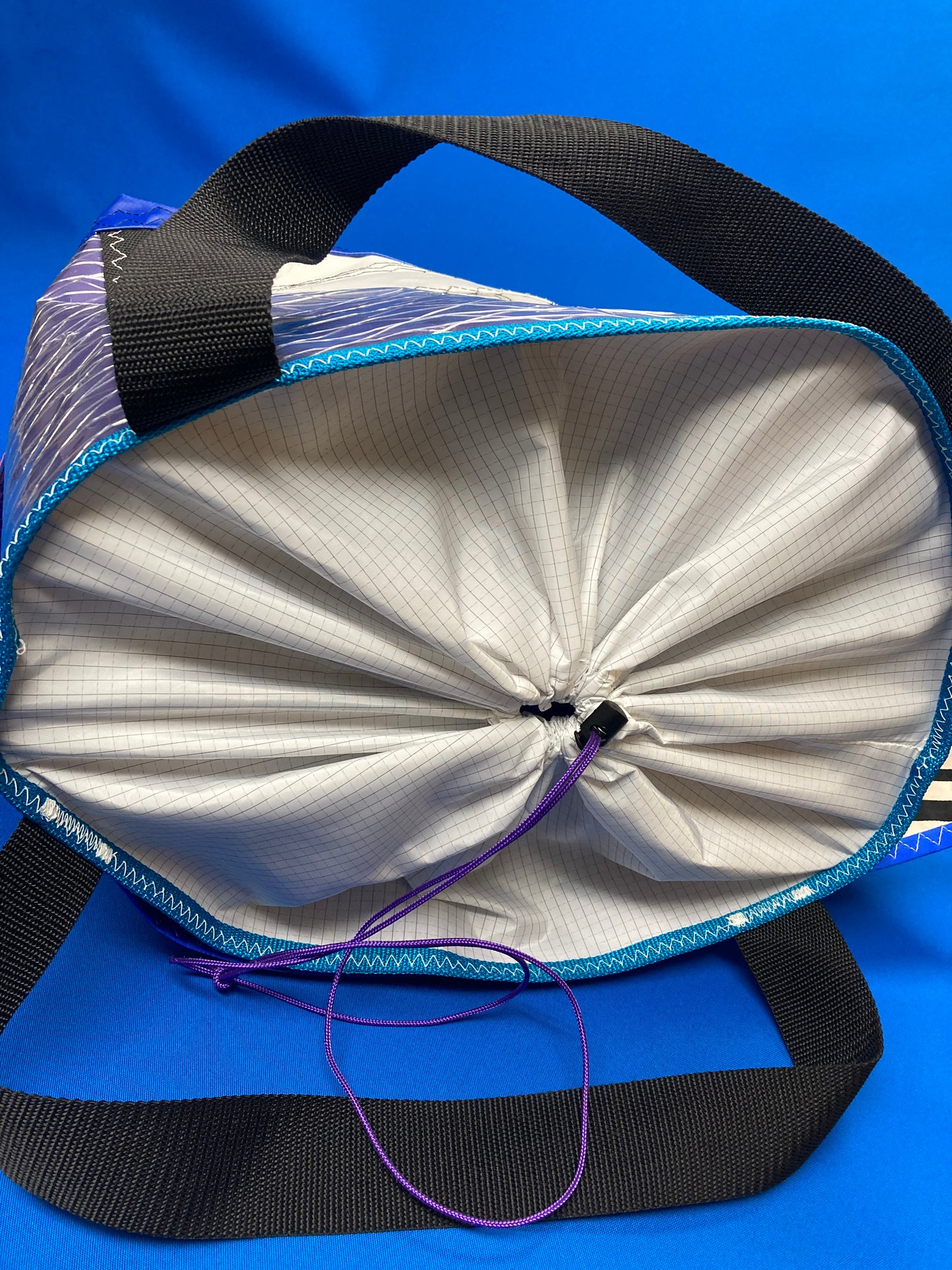 Stand up tote 179 purple blue  orange cinch top