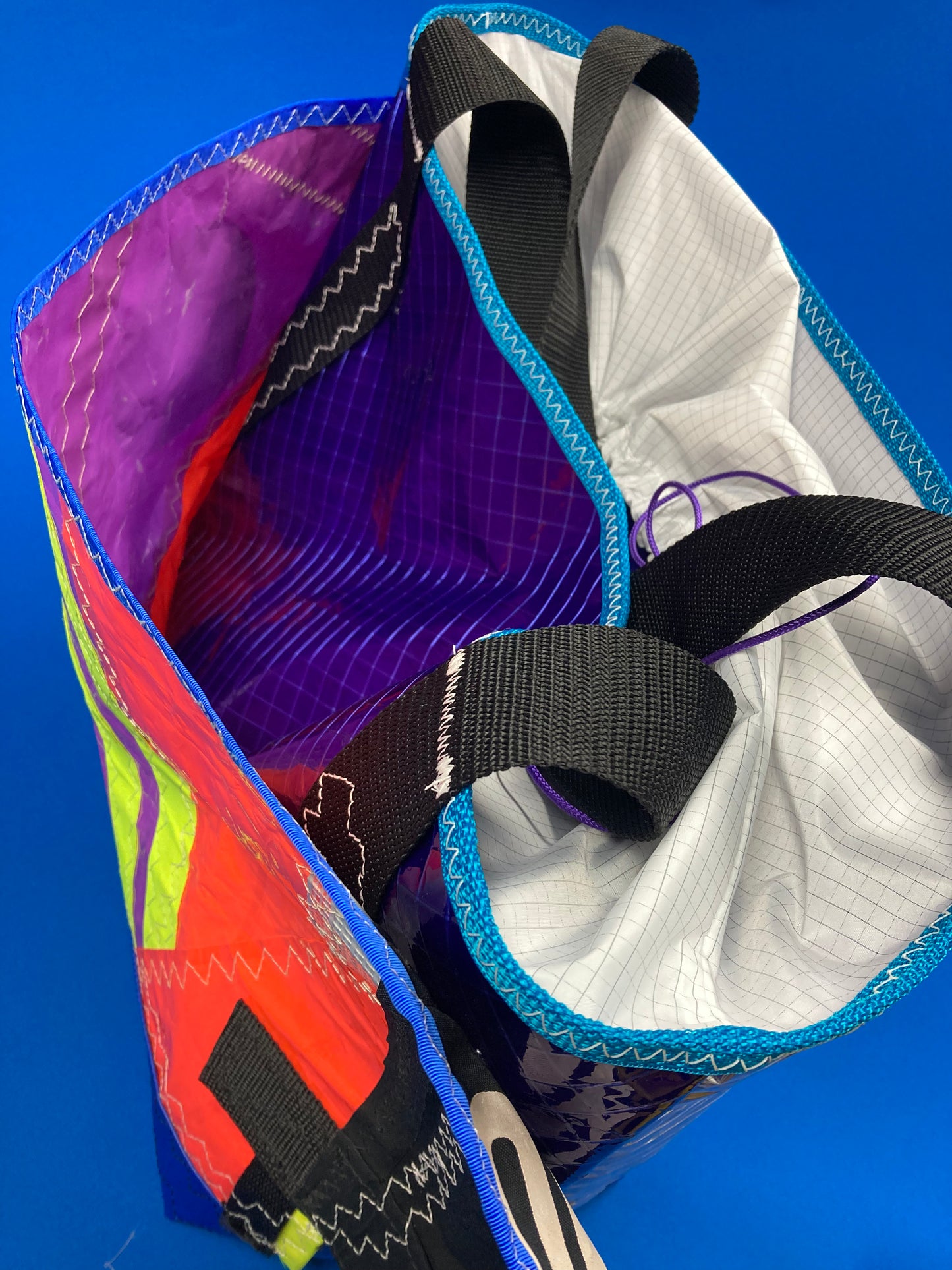 Stand up tote 179 purple blue  orange cinch top