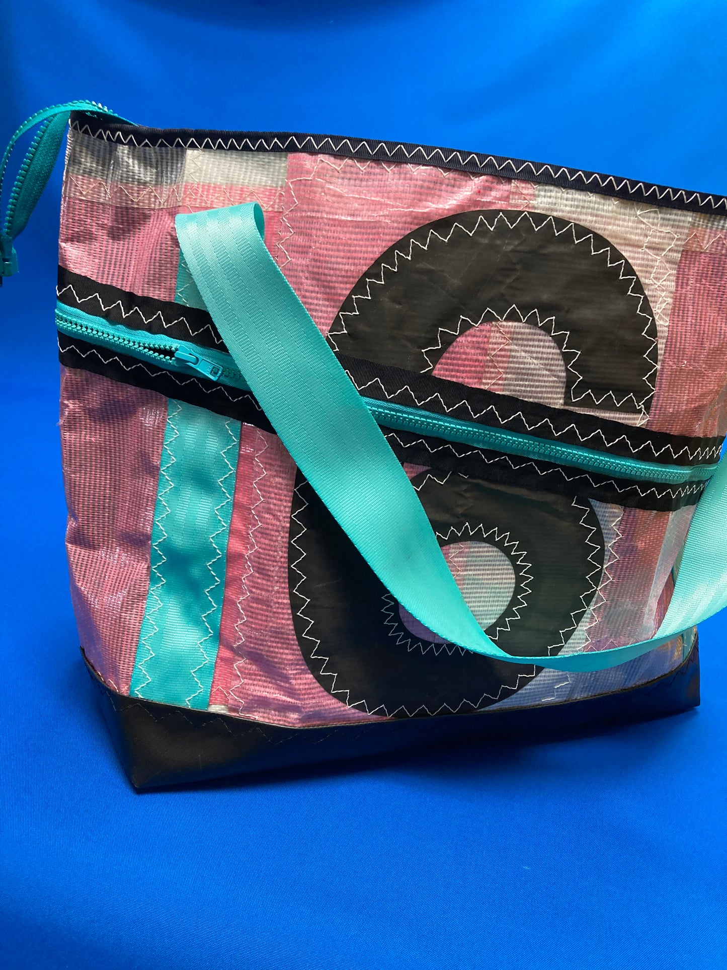 Stand up tote 177 teal pink blue double zipper