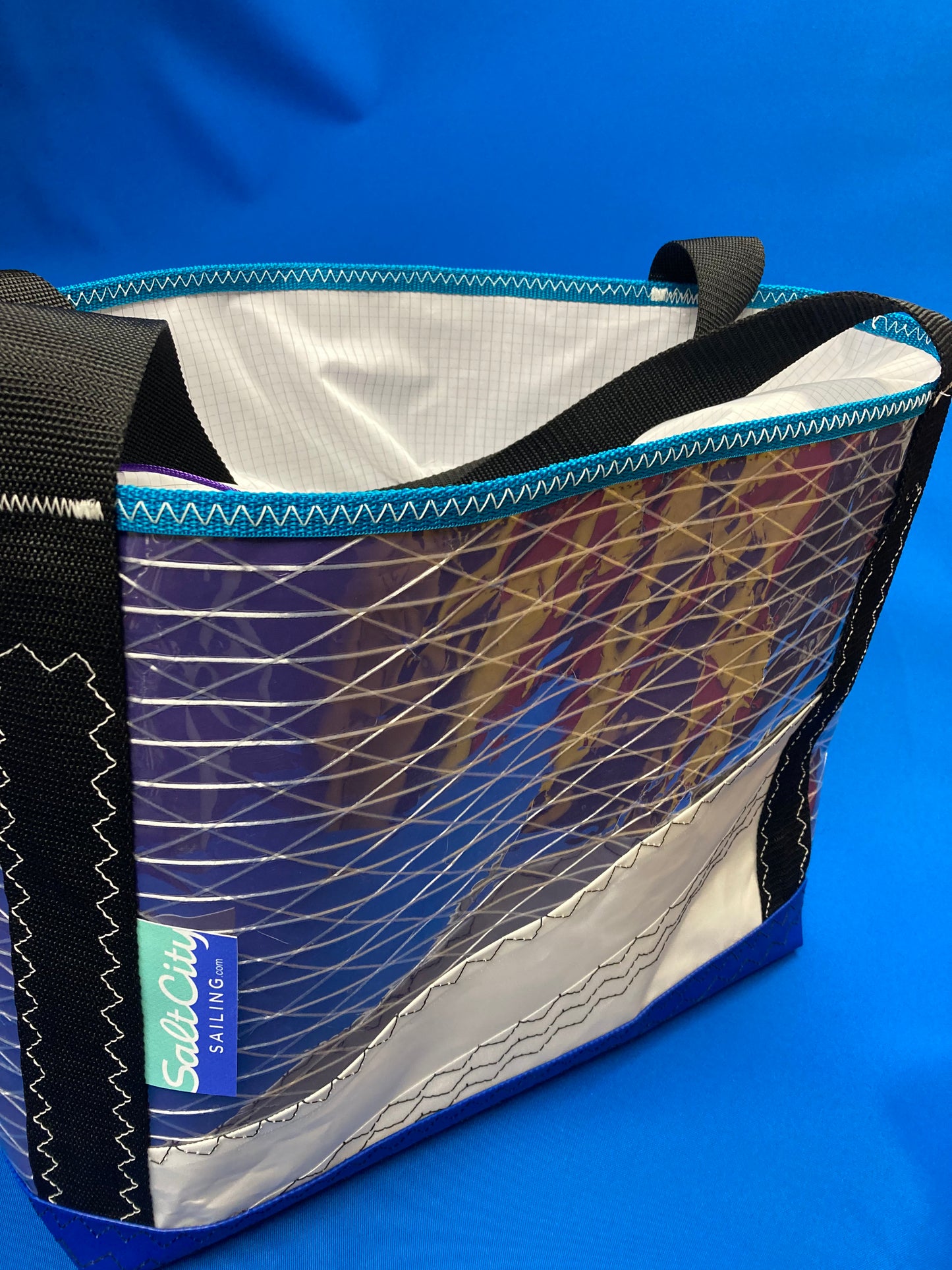 Stand up tote 179 purple blue  orange cinch top