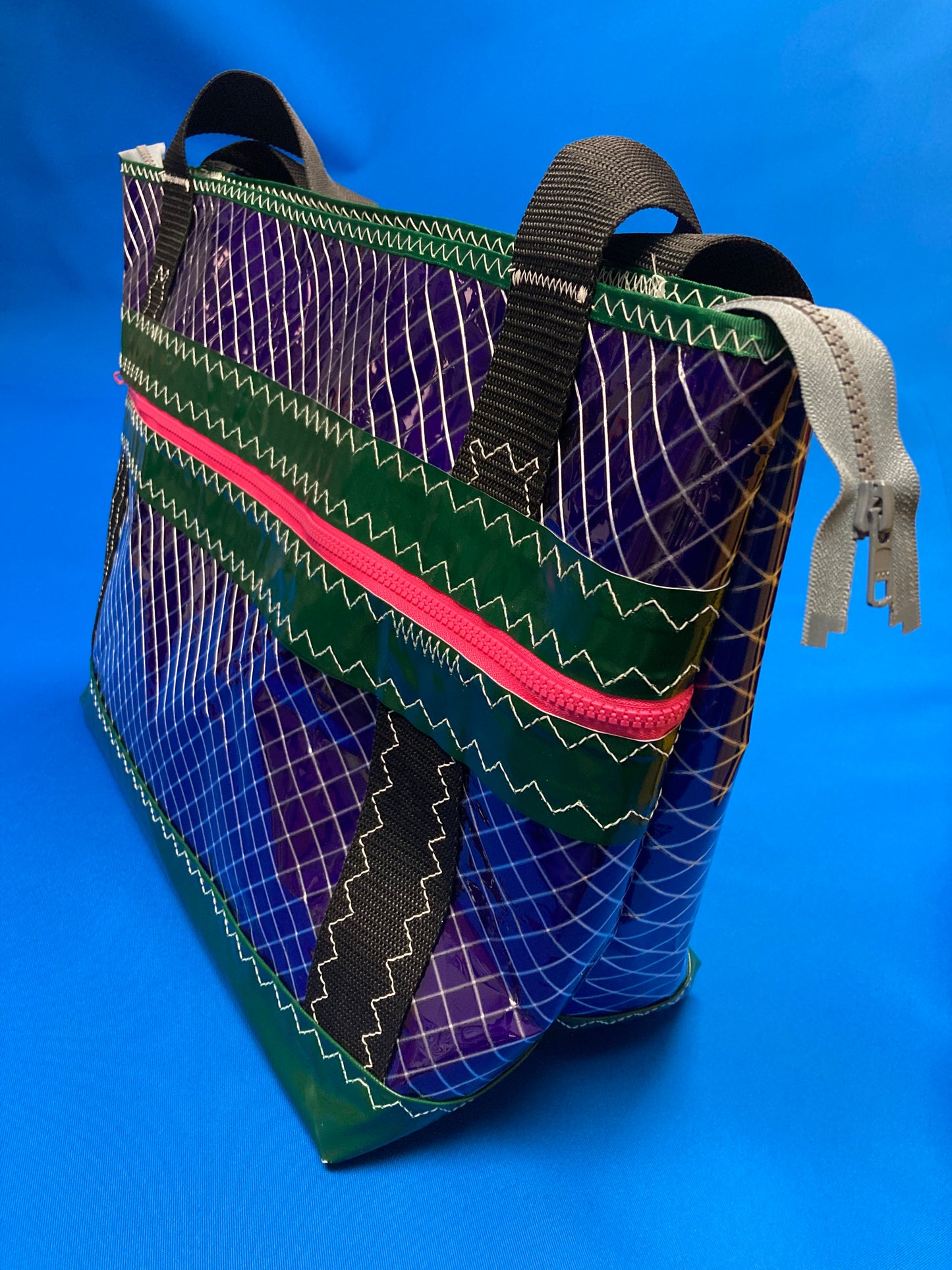 Stand up tote 151 purple green and pink